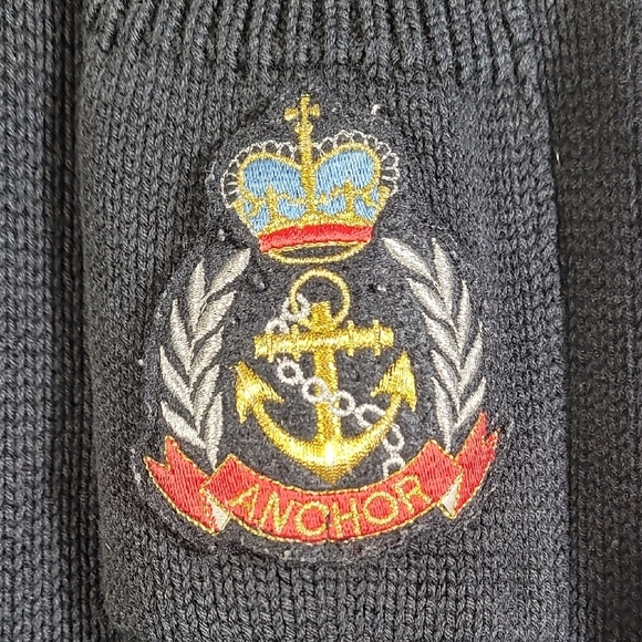 Vintage Women Button Up Cardigan Size L Crest Academia Teacher Navy Preppy Knit - Picture 5 of 13